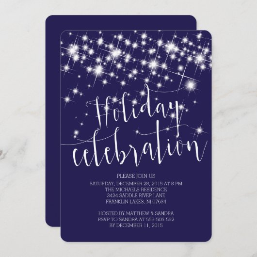 シックでメリーで及び明るい輝きの休日のパーティ 招待状 (正面/裏面)