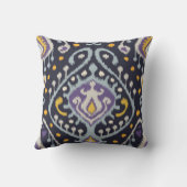 シックでモダンで黄色く青い海軍イカットの種族パターン クッション (裏面)