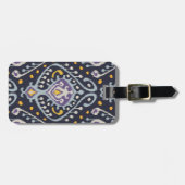 シックでモダンで黄色く青い海軍イカットの種族パターン ラゲッジタグ (正面横)