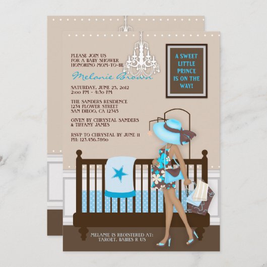 シックでモダンなお母さんのコンテンポラリーなベビーシャワーの招待 招待状 (正面/裏面)