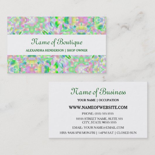 シックでモダンなパステルの抽象芸術の花柄のブティック 名刺 (正面/裏面)