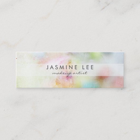 シックでモダンなメーキャップアーティストの水彩画のストライブ柄の予算 スキニー名刺 (正面)