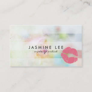 シックでモダンなメーキャップアーティストの水彩画のストライプな唇 名刺