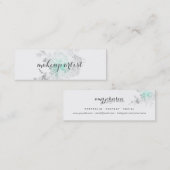 シックでモダンなメーキャップアーティストの水彩画のティール(緑がかった色)の花 スキニー名刺 (正面/裏面)