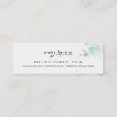 シックでモダンなメーキャップアーティストの水彩画のティール(緑がかった色)の花 スキニー名刺 (裏面)