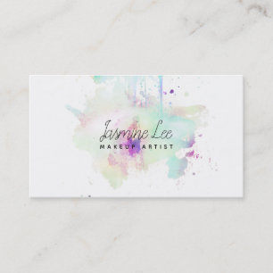 シックでモダンなメーキャップアーティストの水彩画の青いグランジ 名刺
