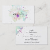 シックでモダンなメーキャップアーティストの水彩画の青いグランジ 名刺 (正面/裏面)