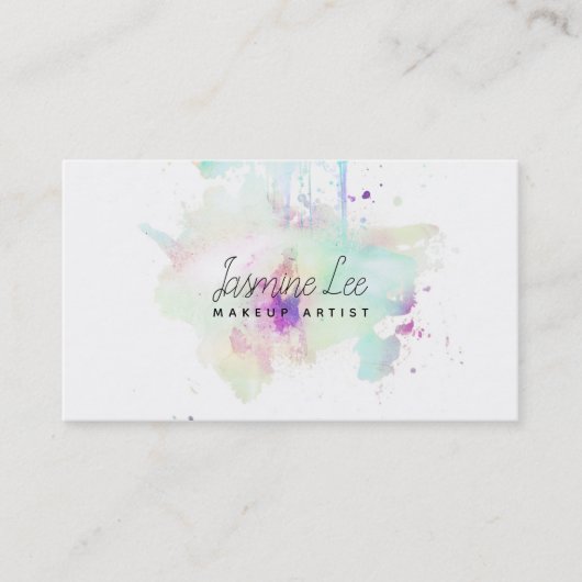 シックでモダンなメーキャップアーティストの水彩画の青いグランジ 名刺 (正面)