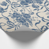 シックでモダンなヴィンテージのアイボリーの濃紺の花柄パターン ラッピングペーパー (角)