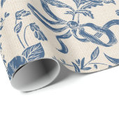 シックでモダンなヴィンテージのアイボリーの濃紺の花柄パターン ラッピングペーパー (ロールコーナー)