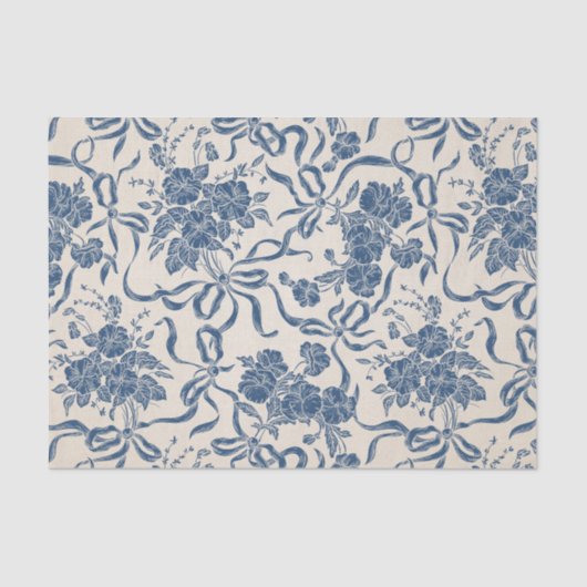 シックでモダンなヴィンテージのアイボリーの濃紺の花柄パターン 薄葉紙 (正面)