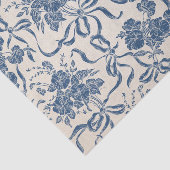 シックでモダンなヴィンテージのアイボリーの濃紺の花柄パターン 薄葉紙 (詳細)