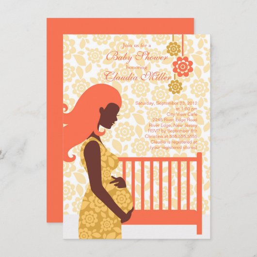 シックでモダンな妊娠したお母さんのベビーシャワー 招待状 (正面/裏面)
