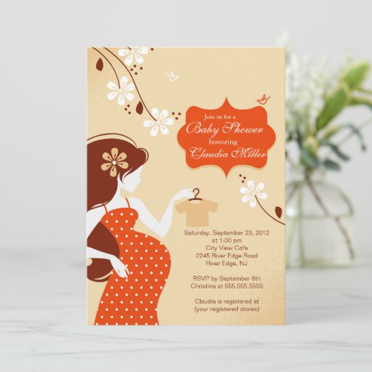 シックでモダンな妊娠したお母さんのベビーシャワー 招待状 (スタンド正面)