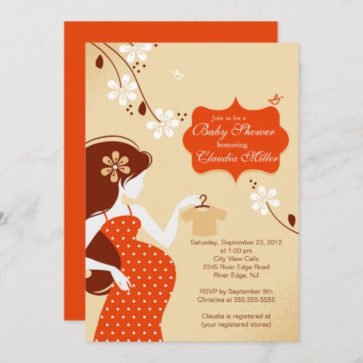 シックでモダンな妊娠したお母さんのベビーシャワー 招待状 (正面/裏面)