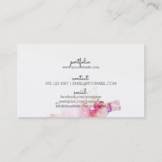 シックでモダンな水彩画の書道の美容師 名刺 (裏面)