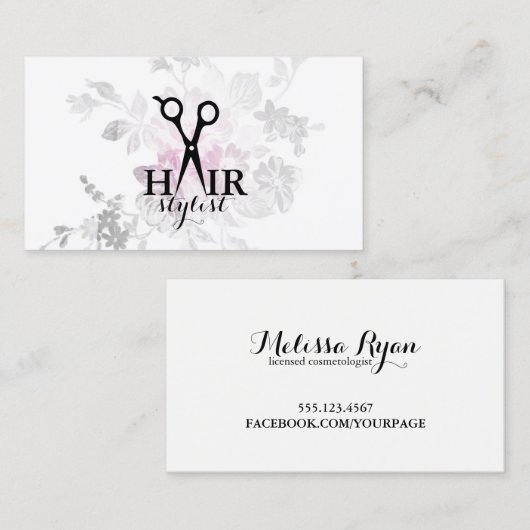 シックでモダンな水彩画の美容師の美容師 名刺 (正面/裏面)