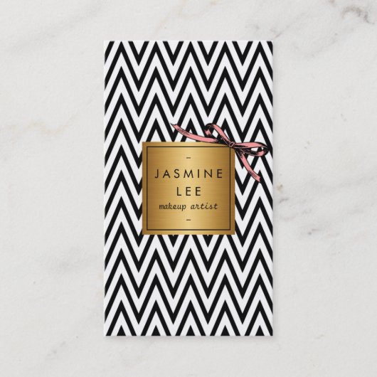 シックでモダンな美容師のメーキャップアーティストの黒の金ゴールド 名刺 (正面)