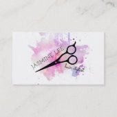 シックでモダンな美容師の水彩画の紫色のグランジ 名刺 (正面)