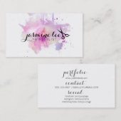 シックでモダンな美容師の水彩画の紫色のグランジ 名刺 (正面/裏面)