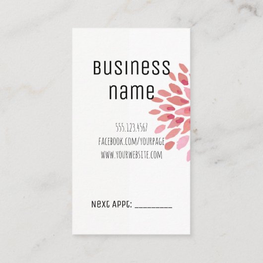 シックでモダンな美容師の美容師のピンクの花柄 予約カード (裏面)