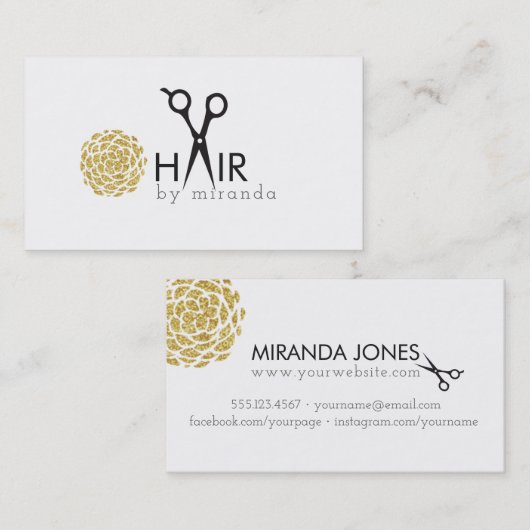 シックでモダンな美容師の金ゴールドの花のシンプル 名刺 (正面/裏面)