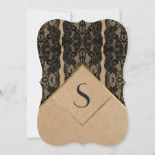 シックで上品なブラックレース、金ゴールド、リサイクル紙 招待状 (裏面)