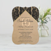 シックで上品なブラックレース、金ゴールド、リサイクル紙 招待状 (スタンド正面)