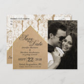 シックで上品なホワイトレース、金ゴールド、リサイクル紙 案内ポストカード (正面/裏面)