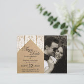 シックで上品なホワイトレース、金ゴールド、リサイクル紙 案内ポストカード (スタンド正面)