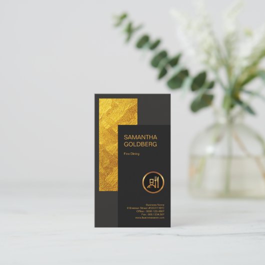 シックで上品なレトロのフェイクな金ぱくの素晴らしい食事 名刺 (スタンド正面)