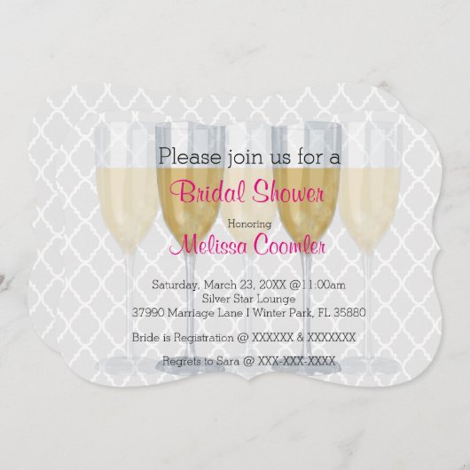 シックで上品なワイングラスのブライダルシャワー招待 招待状 (正面/裏面)