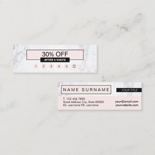 シックで創造的でモダンな大理石のパステル調ピンクのロイヤリティ スキニー名刺 (正面/裏面)