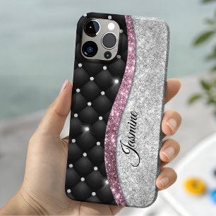 シックで可愛らしいフェイクシルバー+ピンクのモノグラム Case-Mate iPhone 14ケース