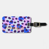 シックで多彩なピンクの青いチータのプリントのモノグラム ラゲッジタグ (正面横)