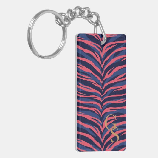 シックで多彩なピンク海軍シマウマのプリントのモノグラム キーホルダー (正面左)