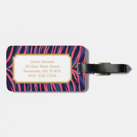 シックで多彩なピンク海軍シマウマのプリントのモノグラム ラゲッジタグ (裏面横)