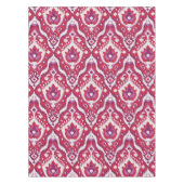 シックで多彩な赤いおよび紫色のイカット種族パターン テーブルクロス (正面)