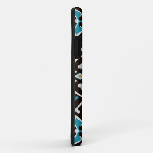 シックで幾何学的で黒いティール(緑がかった色)のイカットの種族パターン Case-Mate iPhoneケース (裏面/右)