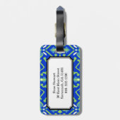 シックで幾何学的な青緑のイカットの種族パターン ラゲッジタグ (裏面縦)