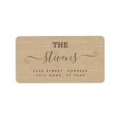 シックで愛らしいスクリプトのミニマリストのバーラップ家族 ラベル (正面)