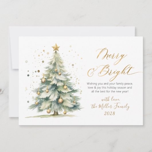 シックで明メリーるい金ゴールドスクリプトクリスマスツリー シーズンカード (正面)