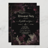 シックで暗いブルゴーニュの花フレームリタイア 招待状 (正面/裏面)