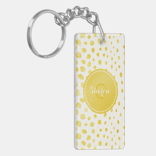 シックで模造のな金ゴールドのグリッターのチータのプリントのモノグラム キーホルダー (正面左)