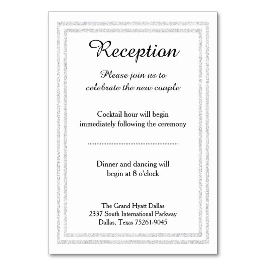 シックで白い銀製のグリッターのトリム-披露宴の挿入物 テーブルナンバー (正面)