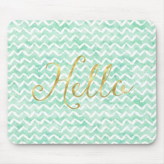 シックで真新しい水彩画のシェブロンのストライプな金ゴールドこんにちは マウスパッド (正面)