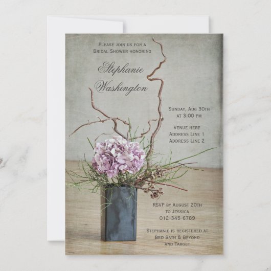 シックで素朴なアジサイの整理のブライダルシャワー 招待状 (裏面)