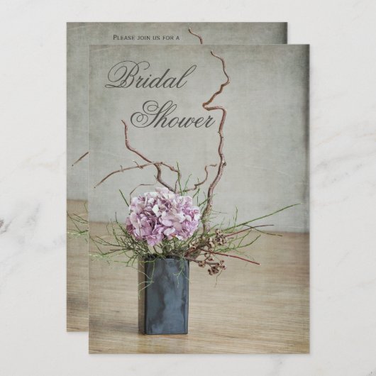 シックで素朴なアジサイの整理のブライダルシャワー 招待状 (正面/裏面)