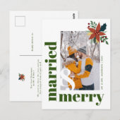 シックで結婚したフォトクメリーリスマスポインセチア ポストカード (正面/裏面)