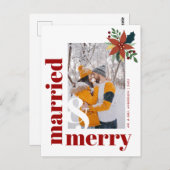 シックで結婚したフォトクメリーリスマスポインセチア ポストカード (正面/裏面)